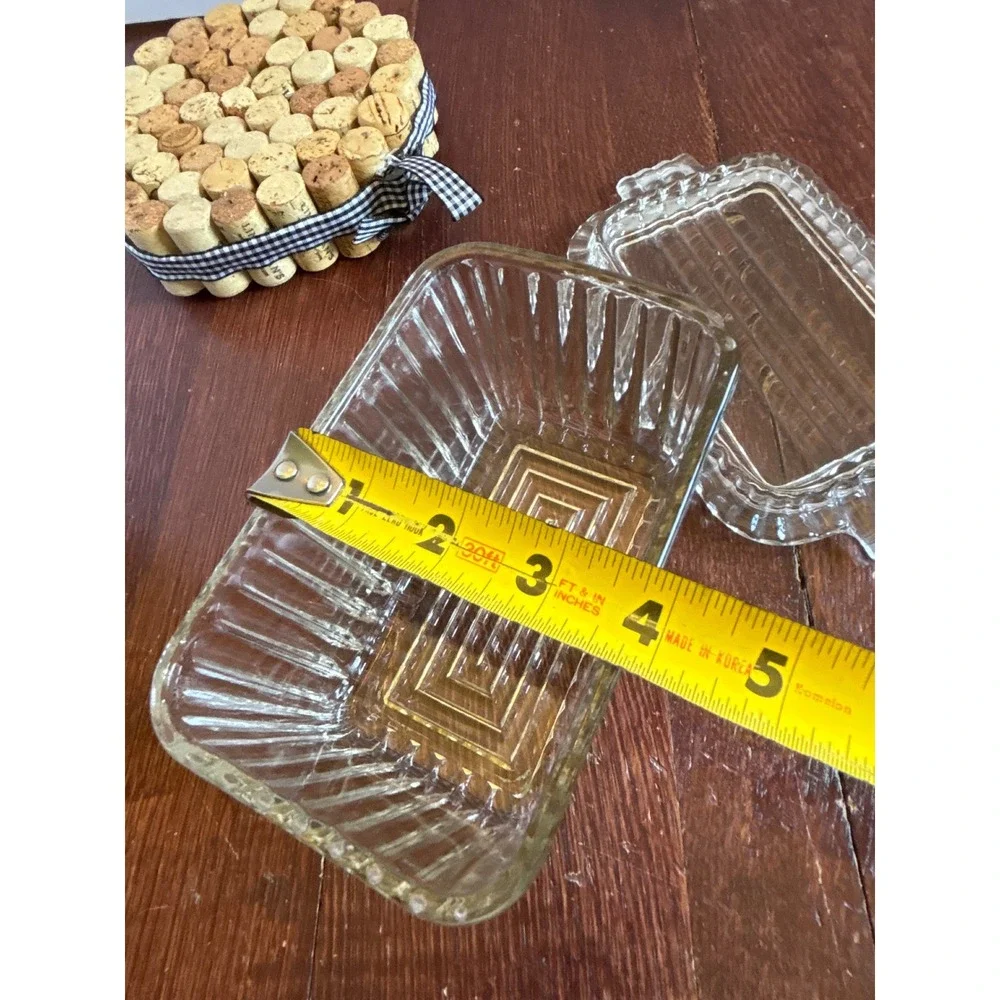 Vintage Clear Glass Ribbed Butter Dish with Lid Art Deco Scalloped Edge 2-Piece